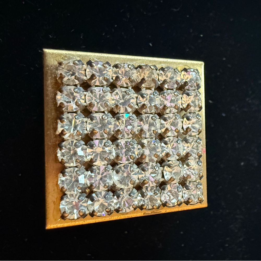 vintage Gold and Crystal Square pill/powder box